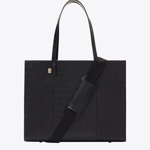 BEIS Black Croc-Embossed Tote with Detachable Shoulder Strap